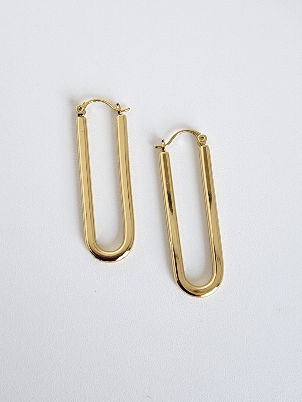 Gold Plated U Shape Drop Hoop Earrings Minimalist Statement Dangle